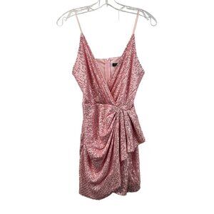 Double Crazy Sequins Mini Dress Surplice V-Neck Pink Size Small
